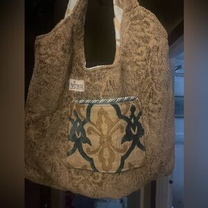 Peace Of Thread Brown Patterned Boho Tote Bag with Front Pocket